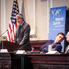 Guillermo Lasso participó este 20 de julio de 2023 en el Congreso Mundial de Derecho, en Nueva York.