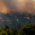 Un incendio quema árboles y vegetación baja en la zona de Malona de Rodas, Grecia, el 24 de julio de 2023.
