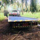 El camión tipo grúa en que se movilizaban el policía y su esposa.