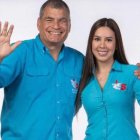 Propaganda. Con esta imagen ilegal, pues Rafael Correa tiene prohibido participar en la campaña, Raisa Vulgarín promociona su candidatura.