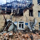 Institución de formación profesional de la ciudad ucraniana de Járkov, al noroeste del país, tras ser destruida en un ataque nocturno con drones rusos.