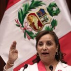 Presidenta peruana, Dina Boluarte, en un discurso en foto de archivo