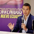 Daniel Noboa, candidato presidencial de Ecuador, participa en una rueda de prensa para medios internacionales