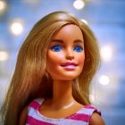 Ryazan, Russia - February 10, 2023: Barbie doll head close-up. The most popular doll in the world