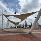 Abandono.  La vela de la explanada del MAAC está más destruida que el año pasado. El Municipio de Guayaquil señala que esto es responsabilidad del Ministerio de Cultura y Patrimonio.