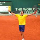 Emilio Gómez celebra tras firmar el 1-3 ante Mónaco este sábado 16 de septiembre.