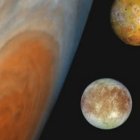 Júpiter y sus cuatro principales lunas (de arriba a abajo): Io, Europa, Ganímedes y Calisto.