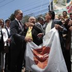 Contramarcha. El presidente de la Judicatura Wilman Terán recibió con una contramarcha a los abogados que fueron a protestar.