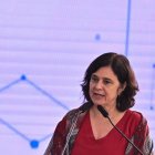 La ministra de Salud de Brasil, Nisia Trindade, habla durante la ceremonia de lanzamiento de la nueva estrategia para el Complejo Económico-Industrial de Salud.