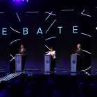 Una vista general del debate presidencial de los candidatos presidenciales en Argentina.