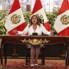 Fotografía de archivo en la que se registró a la presidenta del Perú, Dina Boluarte, durante una rueda de prensa, en Lima (Perú).