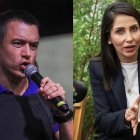 Combo de fotografías de archivo de los candidatos a la Presidencia de Ecuador, Luisa González y Daniel Noboa (i).