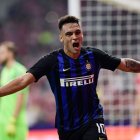 Inter Milan"s Argentinian forward Lautaro Martinez celebrates after scoring a goal during the International Champions Cup football match Club Atletico de Madrid vs Inter Milan at the Wanda Metropolitano stadium in Madrid on August 11, 2018. (Photo by JAVIER SORIANO / AFP) FBL-ESP-ICC-ATLETICO-INTER