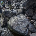 Un profesional en el lugar donde fueron hallados varios yacimientos arqueológicos