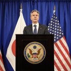 El secretario de Estado de Estados Unidos, Antony Blinken, en una rueda de prensa con motivo de su visita a Tokio para participar en una reunión de cancilleres del G7.