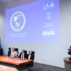 El ministro de Justicia de Brasil, Flávio Dino, habla durante la ceremonia de formalización del Ameripol, en el Palácio de la Justicia en Brasilia (Brasil).
