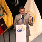 Evento. El primer discurso como presidente electo con credenciales de Noboa duró algo más de siete minutos.