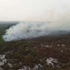 Fotografía aérea que muestra un incendio en el área municipal El Copaibo, el 13 de noviembre de 2023, en Santa Cruz (Bolivia).