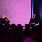 Next Century Summit de Banco Guayaquil (de izquierda a Derecha) Steve Wozniak de Silicon Valley y Jorge Hurtado, visepresidente de Transformación de Banco Guayaquil.