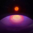 Representación artística de la posible vista desde LHS 3154b hacia su estrella anfitriona de baja masa.