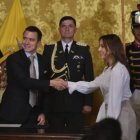 Mishel Mancheno durante la posesión de miembros del gabinete ministerial de Daniel Noboa.