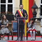 Carlos Fernando Galán durante la ceremonia de posesión como alcalde de Bogotá este 1 de enero de 2024 en la Plaza de Bolívar, en Bogotá