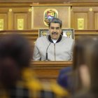 El presidente de Venezuela, Nicolás Maduro, durante un acto con diputados oficialistas en Caracas (Venezuela).