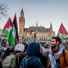 La Haya. Simpatizantes de Palestina se manifiestan frente a la CIJ.