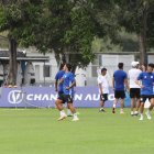 Marcelo Meli y Rodrigo Rivero en el entrenamiento de Emelec.