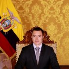 El presidente de la República, Daniel Noboa, durante una entrevista en línea.