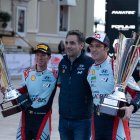 Monte Carlo (Monaco), 28/01/2024.- Belgian driver Thierry Neuville (R) and co-driver Martijn Wydaeghe (L) of team Hyundai Shell Mobis WRT celebrate winning on their Hyundai i20 N Rally1, during the podium ceremony for the 2024 WRC Rally Monte Carlo, in Monaco, 28 January 2024. EFE/EPA/ANDREAS DELIS