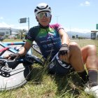 Miryam Núñez con la malla del equipo franco-canadiense Primeau Vélo-Groupe Abadie.