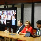 Audiencia de apelación del caso Senagua. En la pantalla de atrás se ve el rostro de Walter Solís, exministro de Rafael Correa.