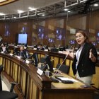 La legisladora oficialista y proponente del informe, Nathaly Farinango, increpó a los bloques que se oponen.