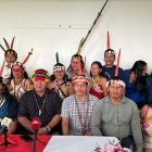 Pedido. Dirigentes del pueblo ancestral Waorani, en una rueda de prensa.