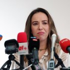 Stella Assange, esposa del fundador de Wikileaks, Julian Assange, habla con los medios durante una conferencia de prensa en Londres, Gran Bretaña, el 15 de febrero de 2024.