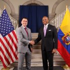 El presidente de la República, Daniel Noboa, y el alcalde de Nueva York, Eric Adams, durante una reunión en esa ciudad de Estados Unidos.