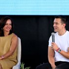 La prefecta Marcela Aguiñaga y el presidente Daniel Noboa en el evento, en Guayas.