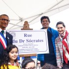 Saint-denis (France), 30/03/2024.- (From R to L) French Minister for Sport and the Olympic and Paralympic Games of France, Amelie Oudea Castera,Former Brazilian football player and Socrates" brother Rai and French Mayor of Saint-Ouen-sur-Seine, Karim Bouamrane, attend the inauguration of a street named of the late Brazilian soccer legend Socrates, in Paris Olympic Village, in Saint-Denis, near Paris, France, 30 March 2024. The name of the late Brazilian soccer legend Socrates has given to a street in the city of Saint-Ouen, near the capital Paris, in the presence of French Minister for Sport and the Olympic and Paralympic Games of France, Amelie Oudea Castera, Former Brazilian football player and Socrates" brother Rai and French Mayor of Saint-Ouen-sur-Seine, Karim Bouamrane (Brasil, Francia) EFE/EPA/Mohammed Badra