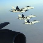 Aviones de combate en el aire, en una fotografía de archivo.