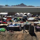 Foto aérea que muestra un campamento de migrantes el 13 de abril de 2024 en Chihuahua (México).