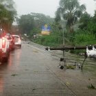 Los postes arrastraron el cableado eléctrico sobre la vía  Archidona - Cotundo.