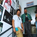 El comunicador Jimmy Sáenz de Viteri, junto al artista Chimo Solórzano y el productor Jaime Carrillo en Love Tattoo, sede del Record Store Day Ecuador 2024.