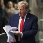 El expresidente estadounidense Donald Trump en su juicio por supuestamente encubrir pagos de dinero de silencio vinculados a relaciones extramatrimoniales, este 23 de abril de 2024.