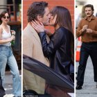 El chileno Pedro Pascal y la estadounidense Dakota Johnson en la grabación de la película "Materialists".