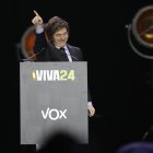 Javier Milei, presidente de Argentina , durante su intervención en la convención política de Vox "Europa Viva 24" que se celebra este domingo en el Palacio de Vistalegre, en Madrid.