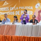 La alcaldesa del cantón Paltas, Yennifer López, en un acto en defensa de los derechos de las mujeres. Ella denunció violencia política de género en su contra cuando era vicealcaldesa, en 2022.