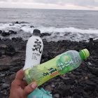 Ecología.- Activistas que cuidan el medio ambiente retiran las botellas, que tienen etiquetas chinas, de las islas Galápagos.