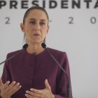 La presidenta electa de México, Claudia Sheinbaum, habla durante una conferencia de prensa.