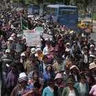 La convocatoria de la Conaie se movilizó desde el parque El Arbolito hacia la Asamblea Nacional.
